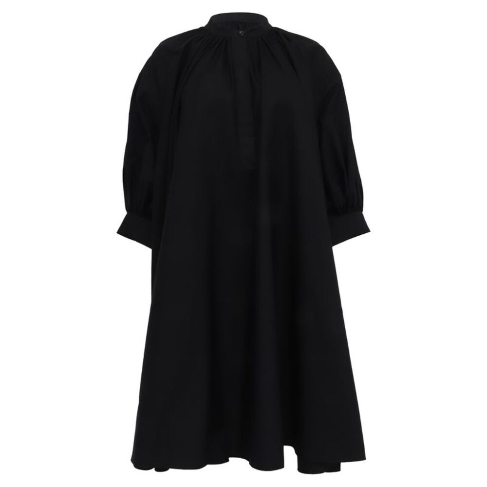 Alexander Mcqueen Elbow Puffed Sleeve Mini Trapeze Dress in Black Cotton